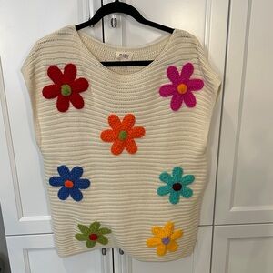 BiBi Cream Sweater with Colorful Floral Accents